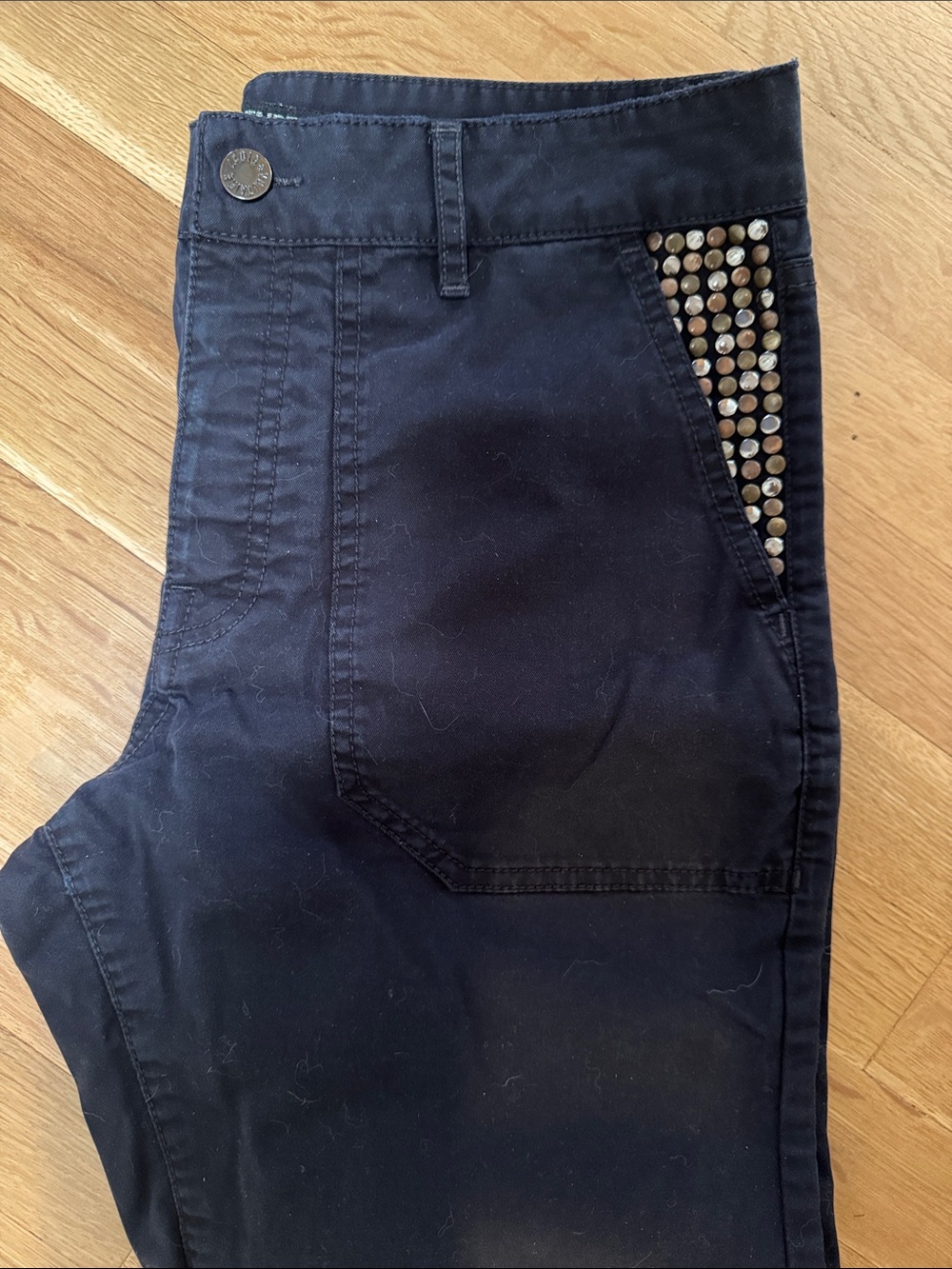 Zadig & Voltaire Navy Cropped Cotton Pant with Metallic Stud Detail